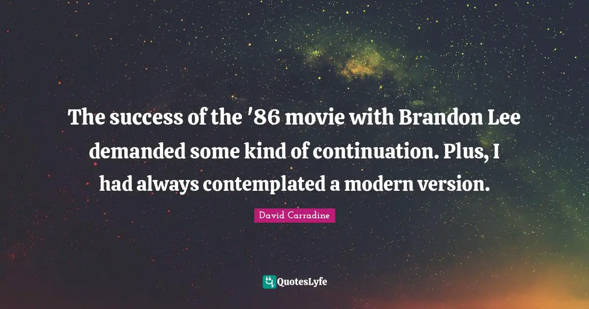 The success of the '86 movie with Brandon Lee demanded some kind of continuation. Plus, I had always contemplated a modern version.