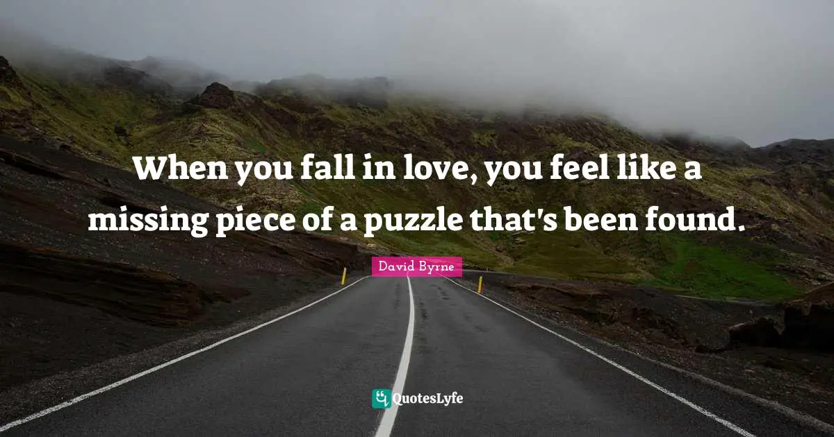 When you fall in love, you feel like a missing piece of a puzzle that's been found.