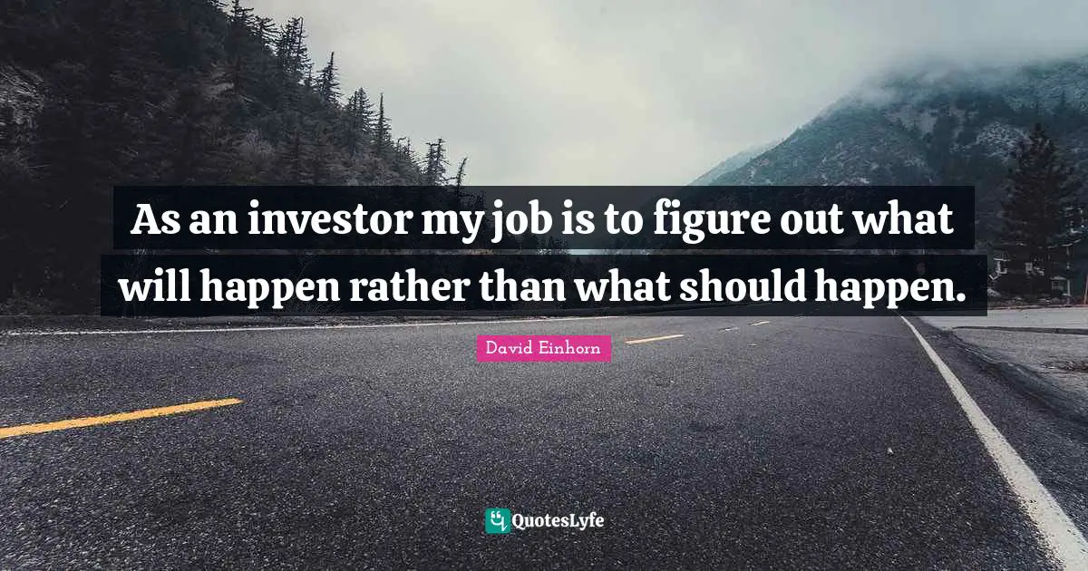 As an investor my job is to figure out what will happen rather than what should happen.