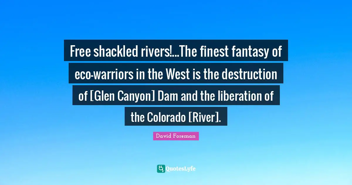 Free shackled rivers!...The finest fantasy of eco-warriors in the West is the destruction of [Glen Canyon] Dam and the liberation of the Colorado [River].