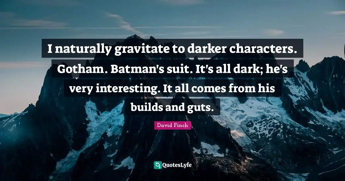 I naturally gravitate to darker characters. Gotham. Batman's suit. It's all dark; he's very interesting. It all comes from his builds and guts.