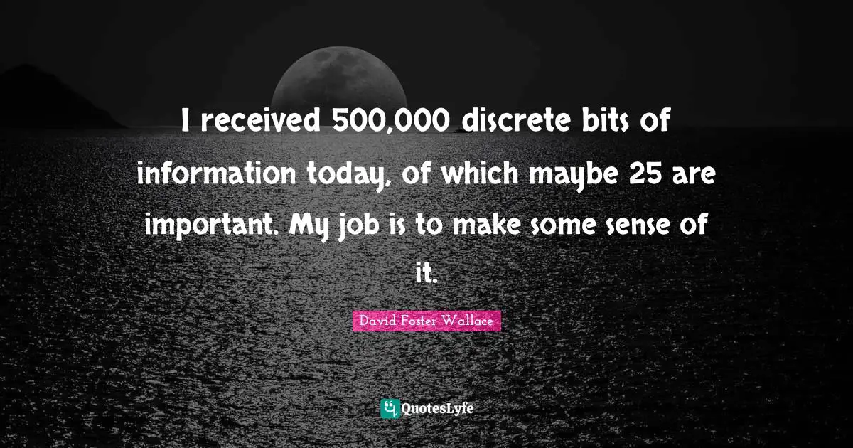 I received 500,000 discrete bits of information today, of which maybe 25 are important. My job is to make some sense of it.