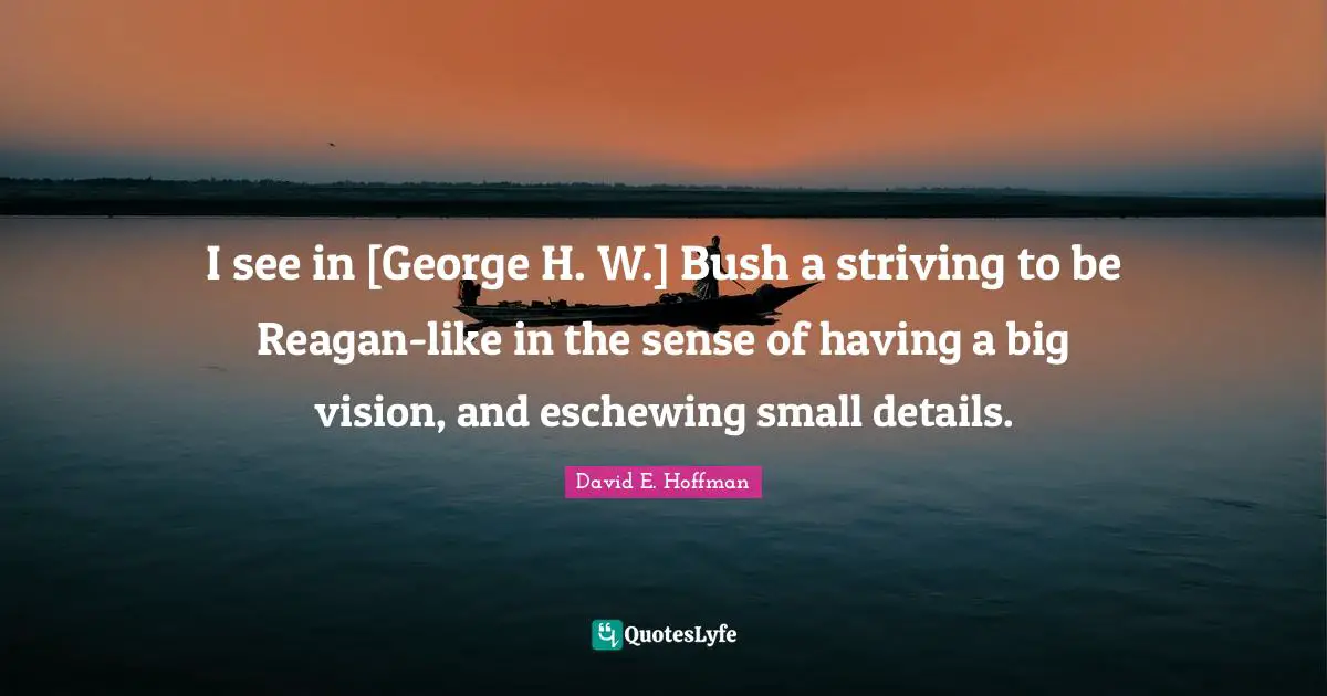 I see in [George H. W.] Bush a striving to be Reagan-like in the sense of having a big vision, and eschewing small details.