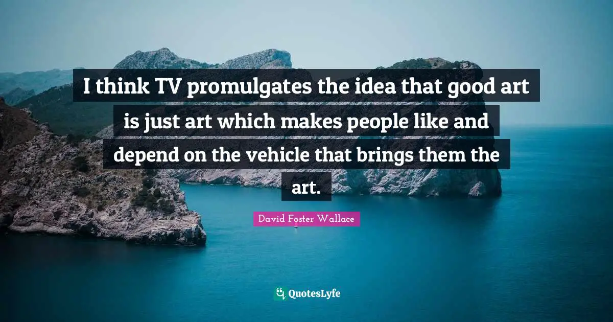 I think TV promulgates the idea that good art is just art which makes people like and depend on the vehicle that brings them the art.