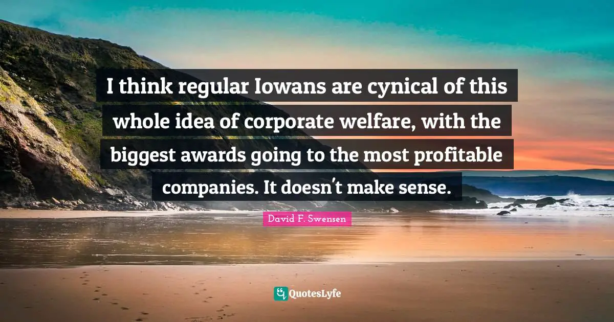 I think regular Iowans are cynical of this whole idea of corporate welfare, with the biggest awards going to the most profitable companies. It doesn't make sense.