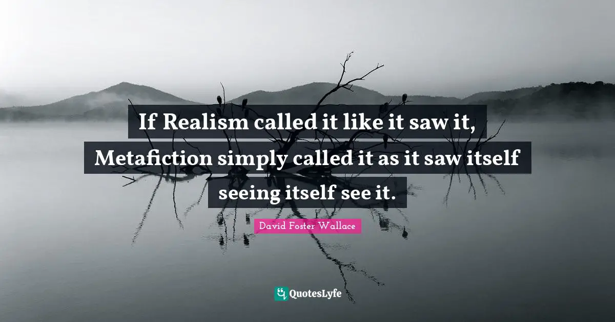 If Realism called it like it saw it, Metafiction simply called it as it saw itself seeing itself see it.