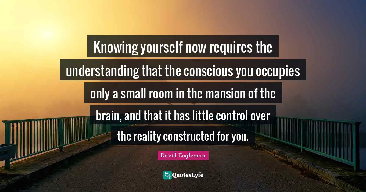 Knowing yourself now requires the understanding that the conscious you occupies only a small room in the mansion of the brain, and that it has little control over the reality constructed for you.