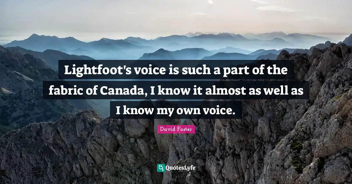 Lightfoot's voice is such a part of the fabric of Canada, I know it almost as well as I know my own voice.