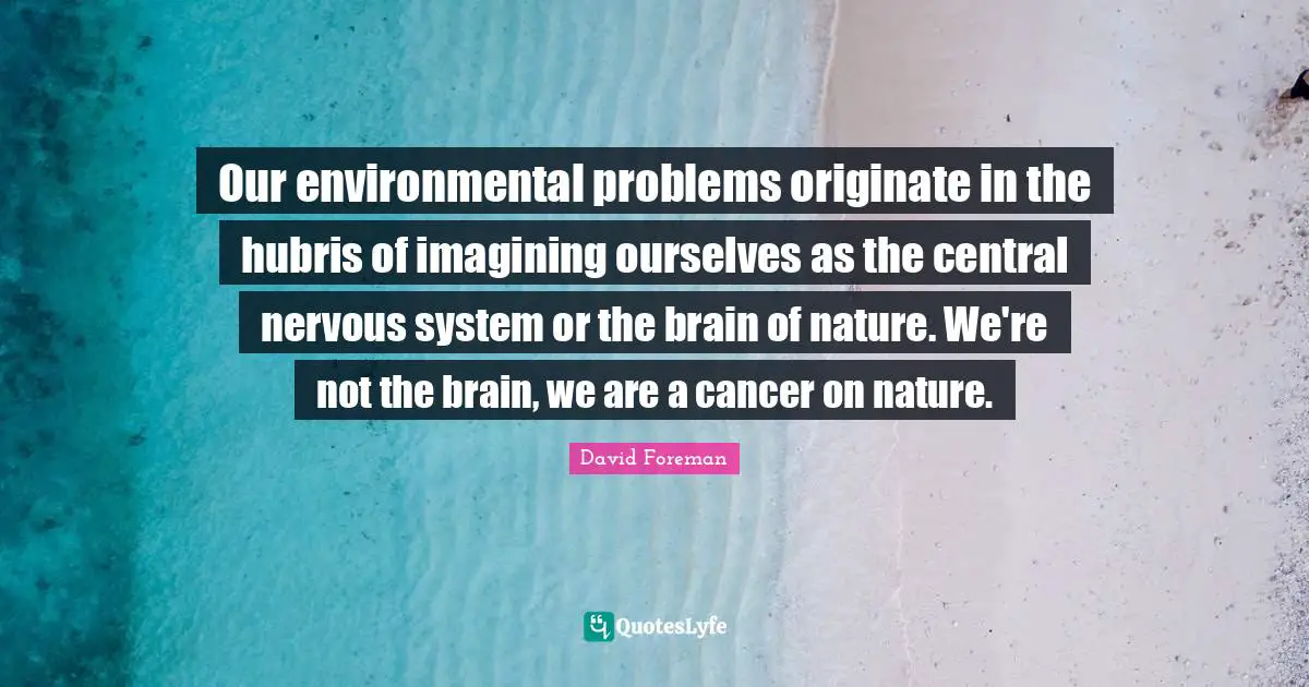 Our environmental problems originate in the hubris of imagining ourselves as the central nervous system or the brain of nature. We're not the brain, we are a cancer on nature.