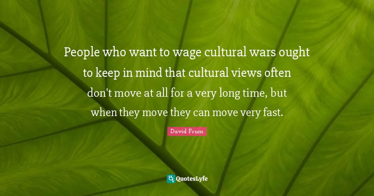 People who want to wage cultural wars ought to keep in mind that cultural views often don't move at all for a very long time, but when they move they can move very fast.