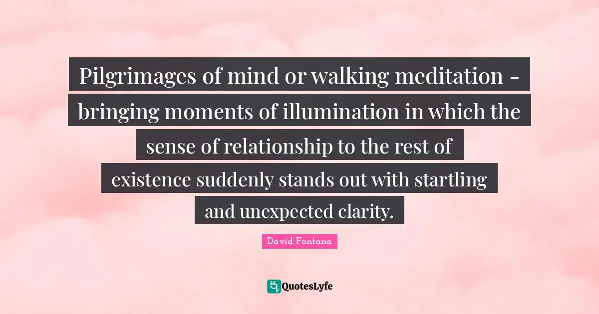 David Fontana Quotes: "Pilgrimages of mind or walking meditation - bringing moments of illumination in which the sense of relationship to the rest of existence suddenly stands out with startling and unexpected clarity."