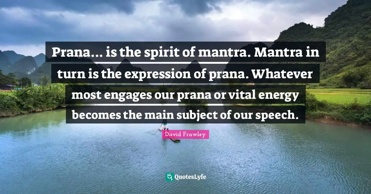 Prana... is the spirit of mantra. Mantra in turn is the expression of prana. Whatever most engages our prana or vital energy becomes the main subject of our speech.