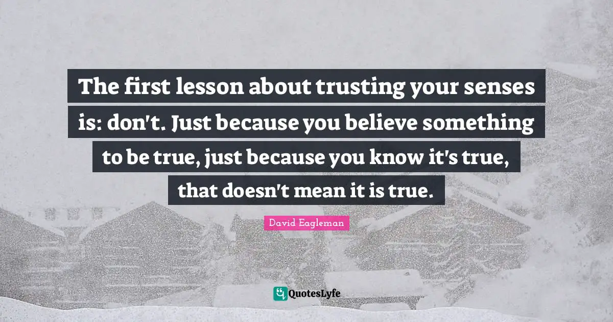 The first lesson about trusting your senses is: don't. Just because you believe something to be true, just because you know it's true, that doesn't mean it is true.