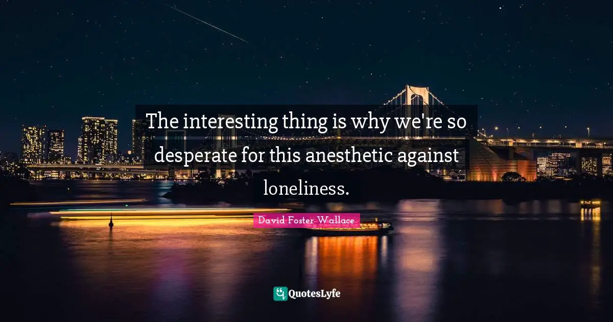 The interesting thing is why we're so desperate for this anesthetic against loneliness.