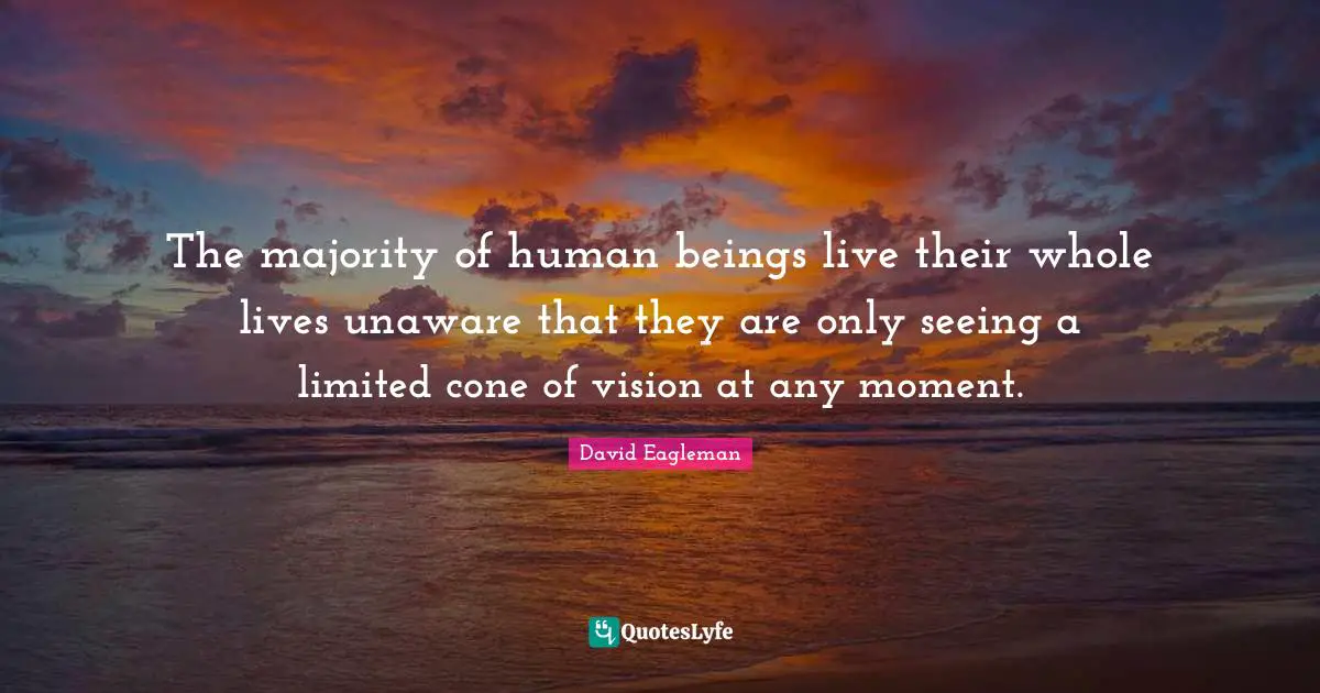 The majority of human beings live their whole lives unaware that they are only seeing a limited cone of vision at any moment.