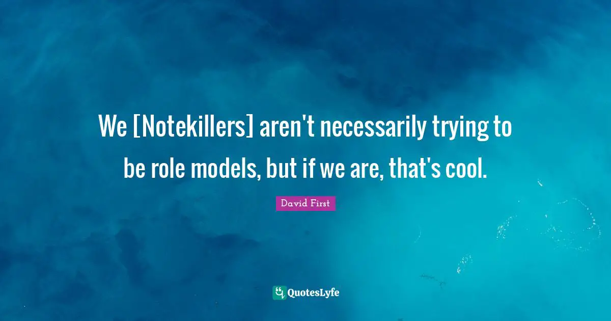 We [Notekillers] aren't necessarily trying to be role models, but if we are, that's cool.