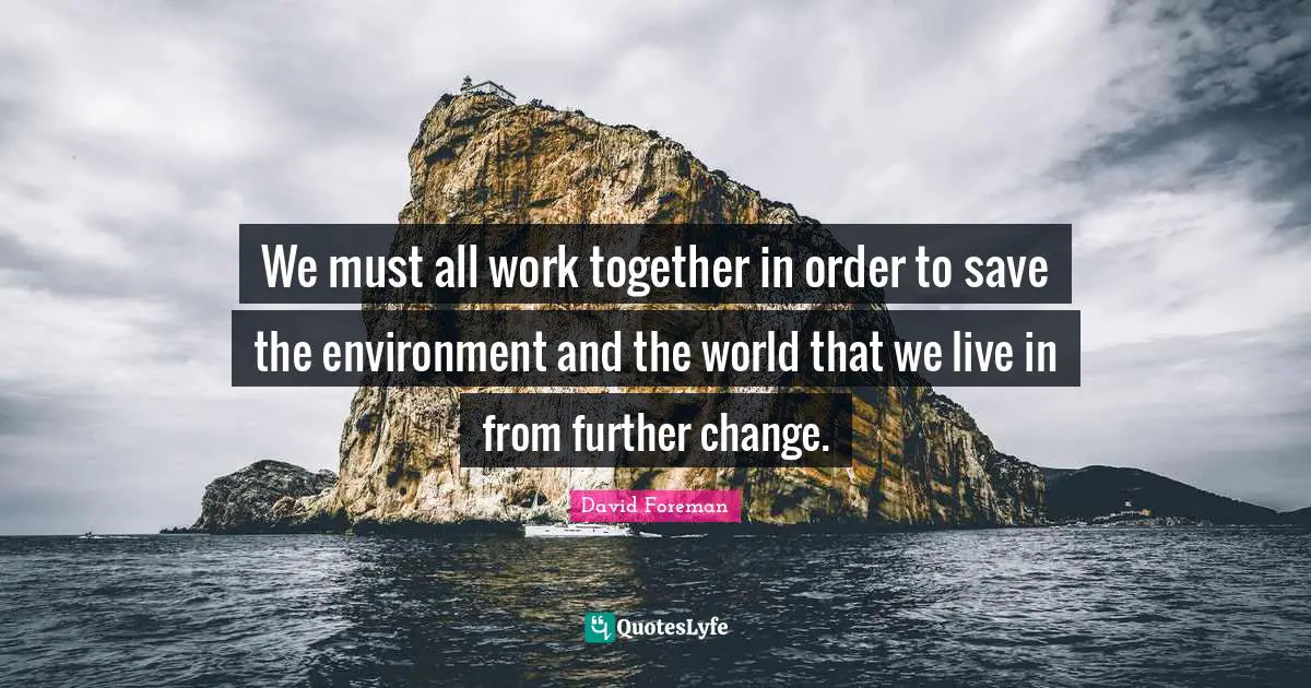 We must all work together in order to save the environment and the world that we live in from further change.