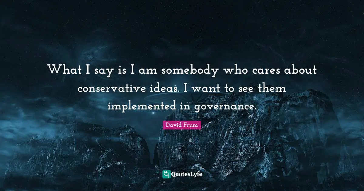 What I say is I am somebody who cares about conservative ideas. I want to see them implemented in governance.
