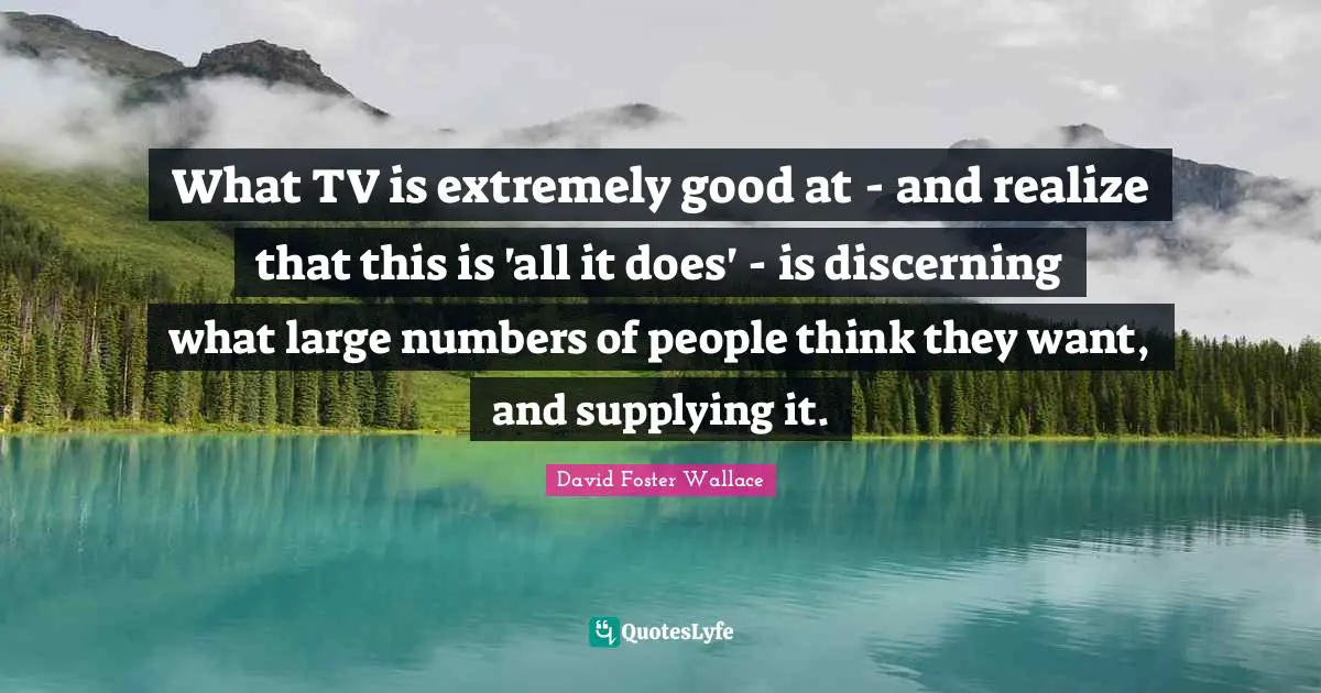 What TV is extremely good at - and realize that this is 'all it does' - is discerning what large numbers of people think they want, and supplying it.