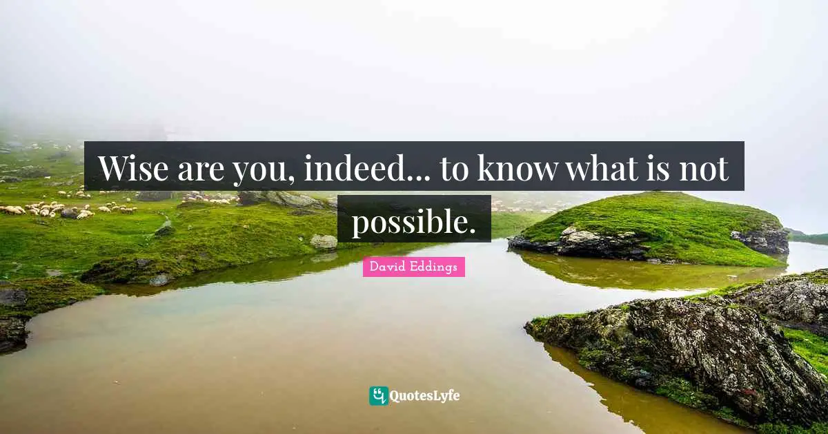 Wise are you, indeed... to know what is not possible.