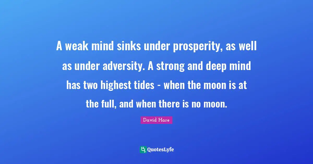 A weak mind sinks under prosperity, as well as under adversity. A strong and deep mind has two highest tides - when the moon is at the full, and when there is no moon.
