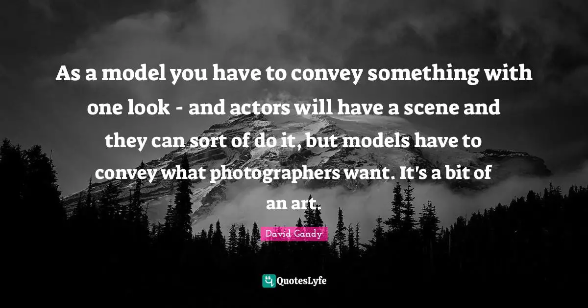 As a model you have to convey something with one look - and actors will have a scene and they can sort of do it, but models have to convey what photographers want. It's a bit of an art.