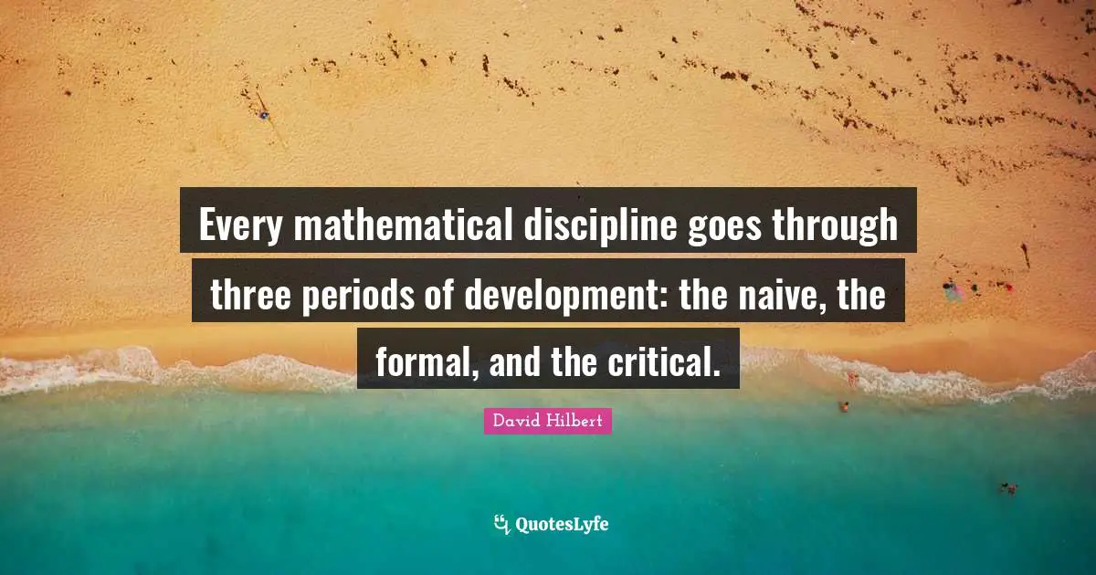 Every mathematical discipline goes through three periods of development: the naive, the formal, and the critical.