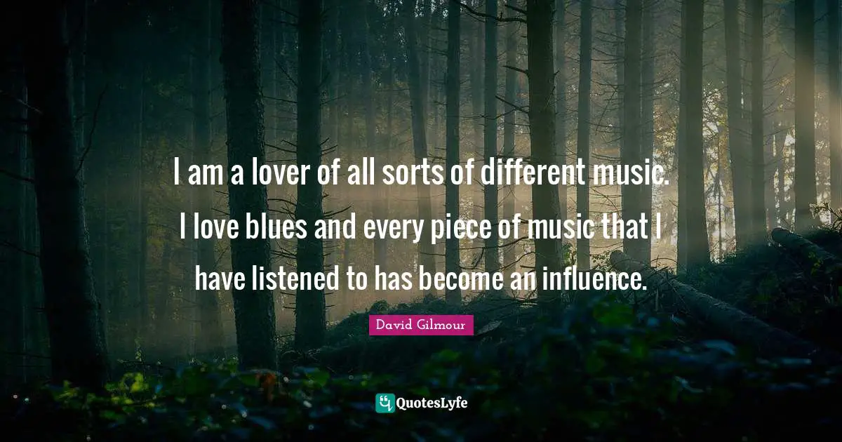 I am a lover of all sorts of different music. I love blues and every piece of music that I have listened to has become an influence.