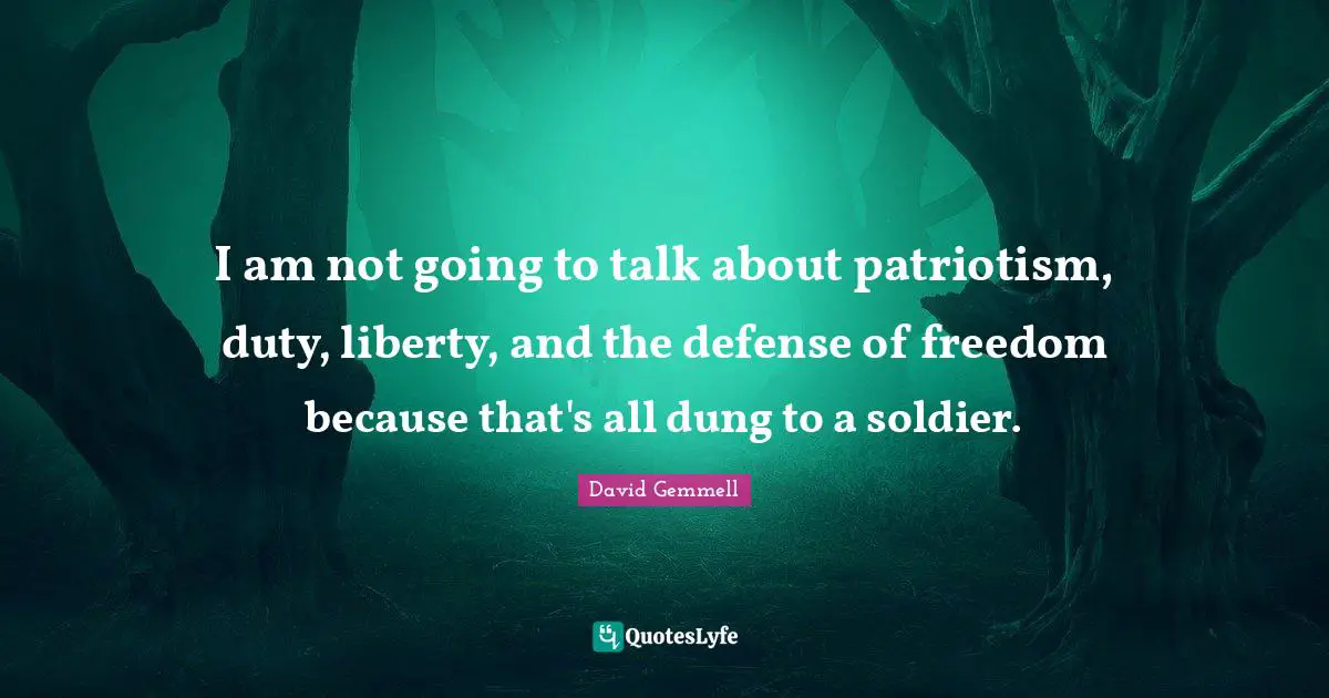 I am not going to talk about patriotism, duty, liberty, and the defense of freedom because that's all dung to a soldier.