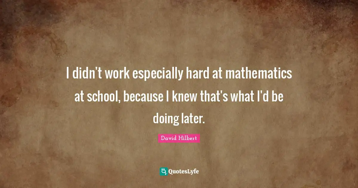 I didn't work especially hard at mathematics at school, because I knew that's what I'd be doing later.