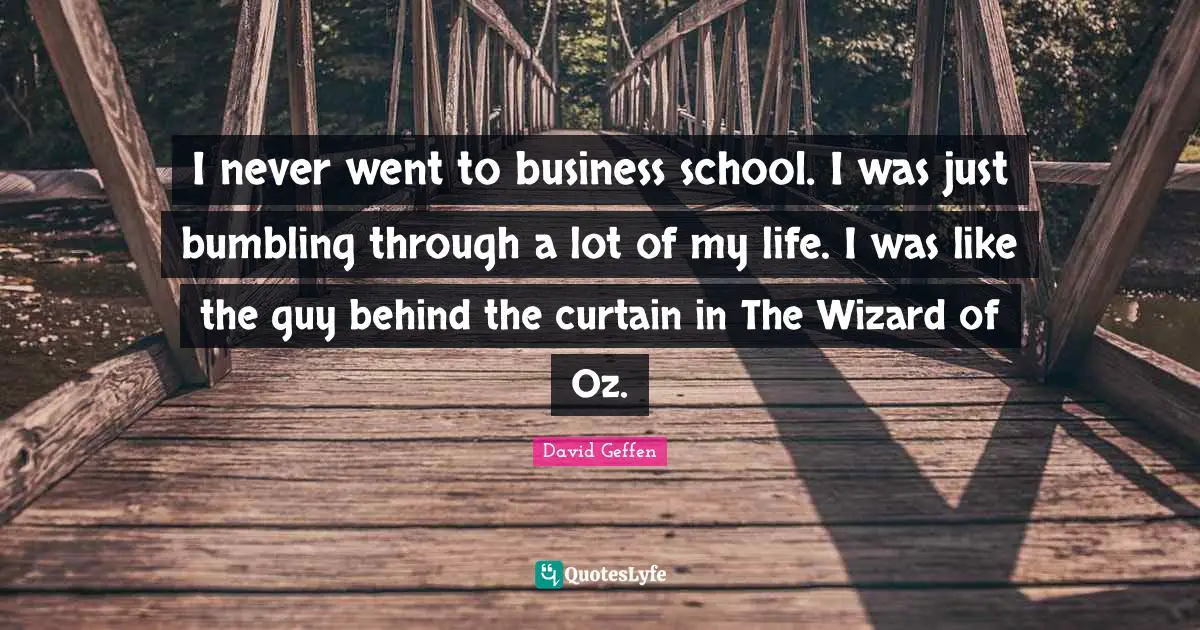 I never went to business school. I was just bumbling through a lot of my life. I was like the guy behind the curtain in The Wizard of Oz.