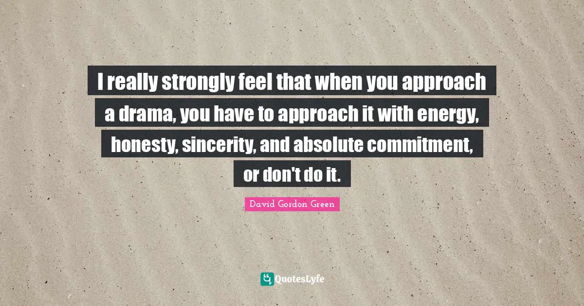 I really strongly feel that when you approach a drama, you have to approach it with energy, honesty, sincerity, and absolute commitment, or don't do it.