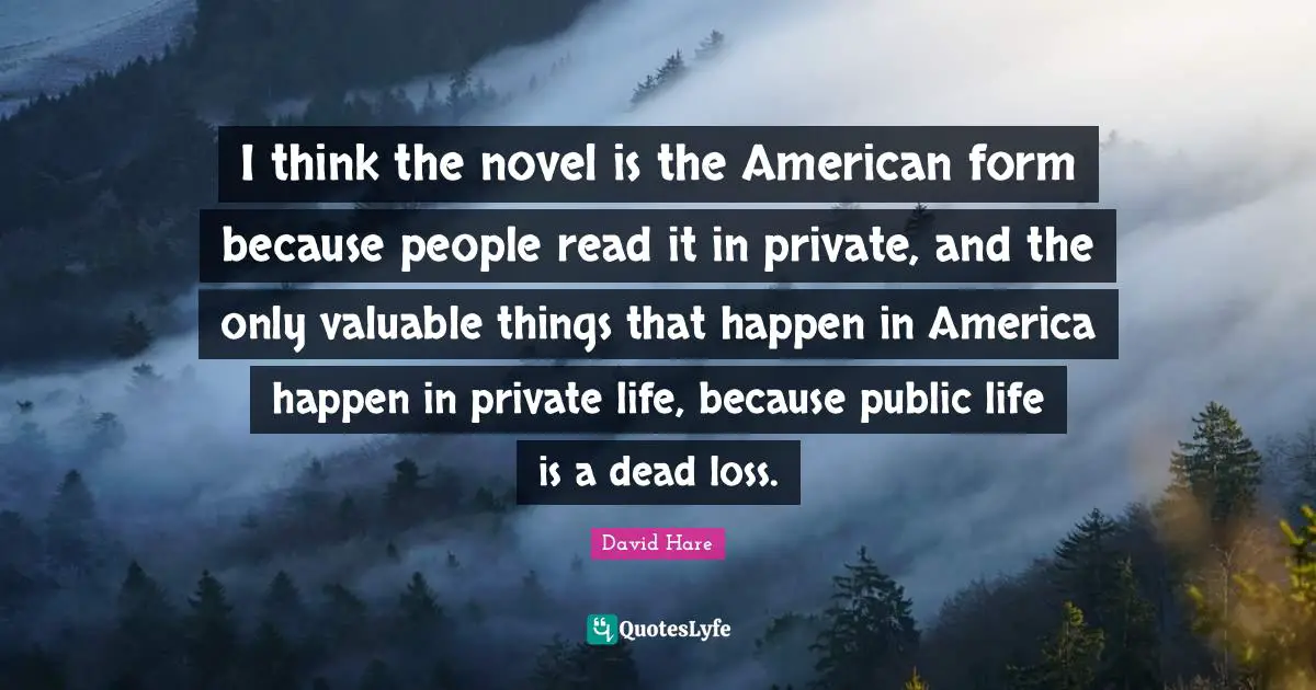 I think the novel is the American form because people read it in private, and the only valuable things that happen in America happen in private life, because public life is a dead loss.