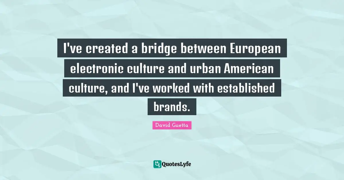 David Guetta Quotes: "I've created a bridge between European electronic culture and urban American culture, and I've worked with established brands."