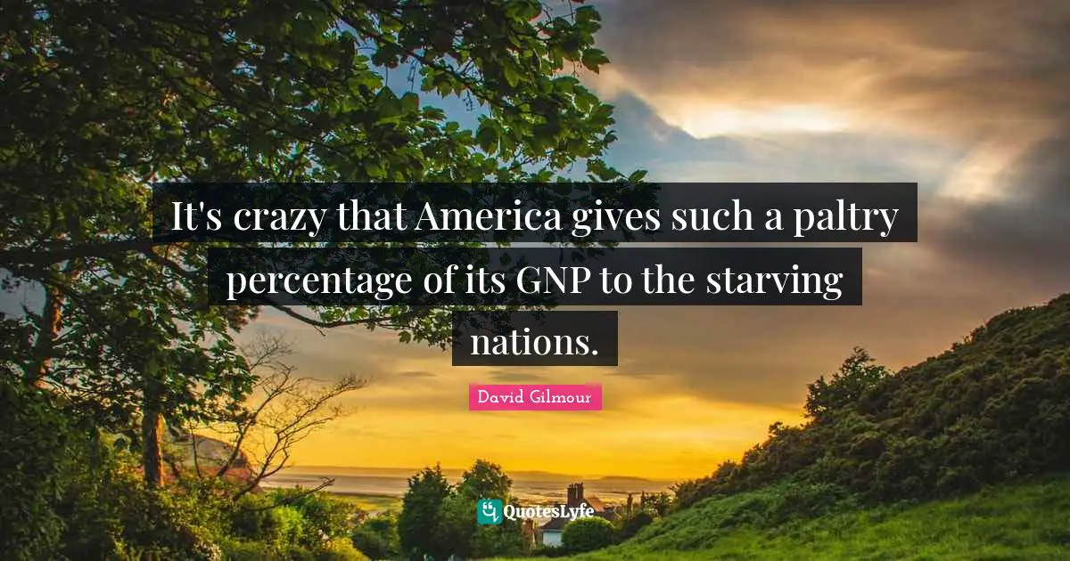 It's crazy that America gives such a paltry percentage of its GNP to the starving nations.
