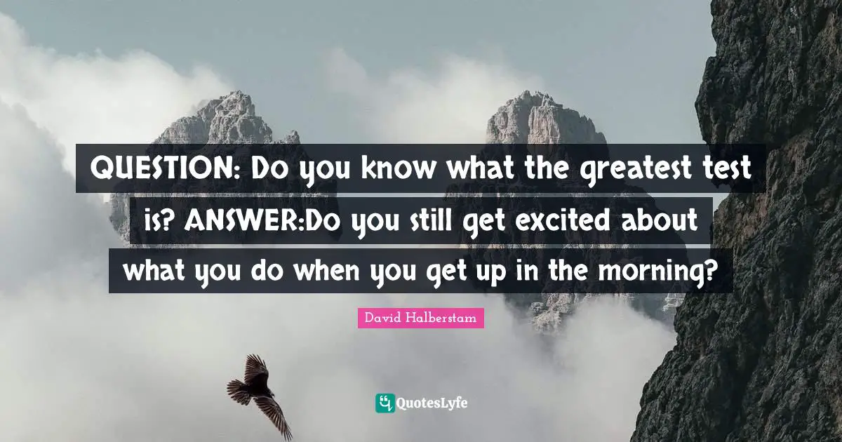 David Halberstam Quotes: "QUESTION: Do you know what the greatest test is? ANSWER:Do you still get excited about what you do when you get up in the morning?"