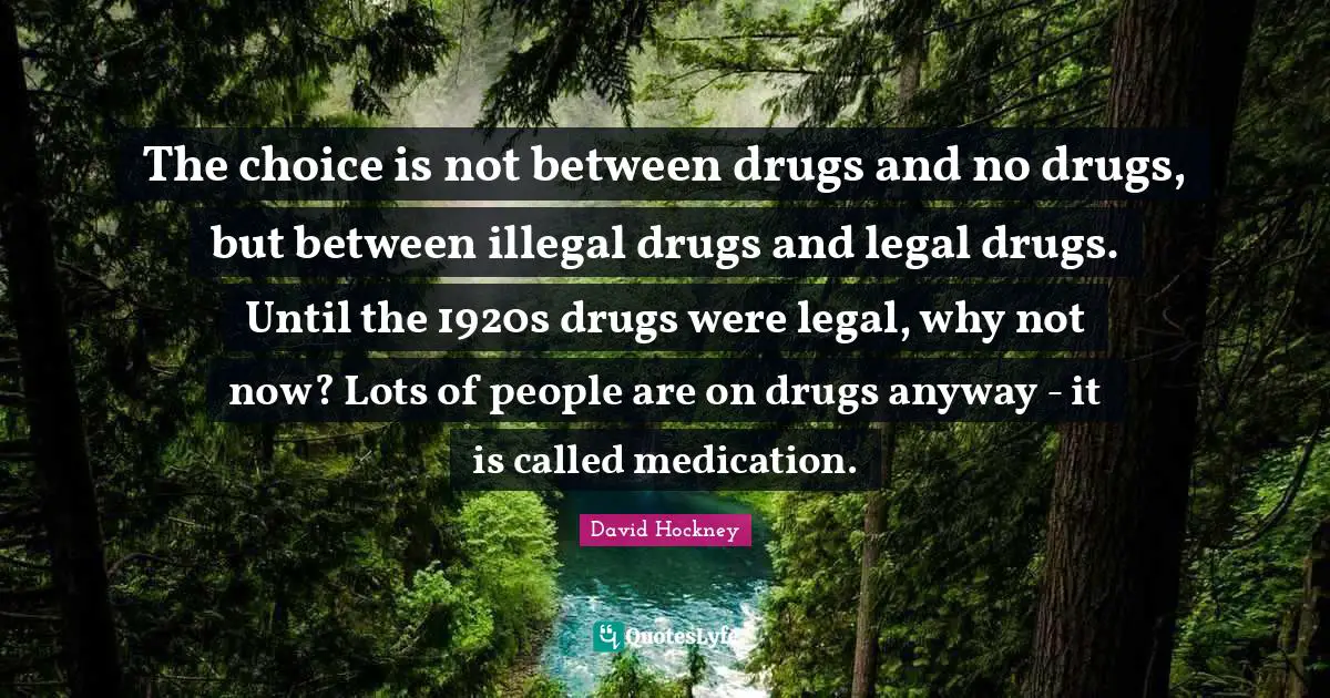 The choice is not between drugs and no drugs, but between illegal drugs and legal drugs. Until the 1920s drugs were legal, why not now? Lots of people are on drugs anyway - it is called medication.