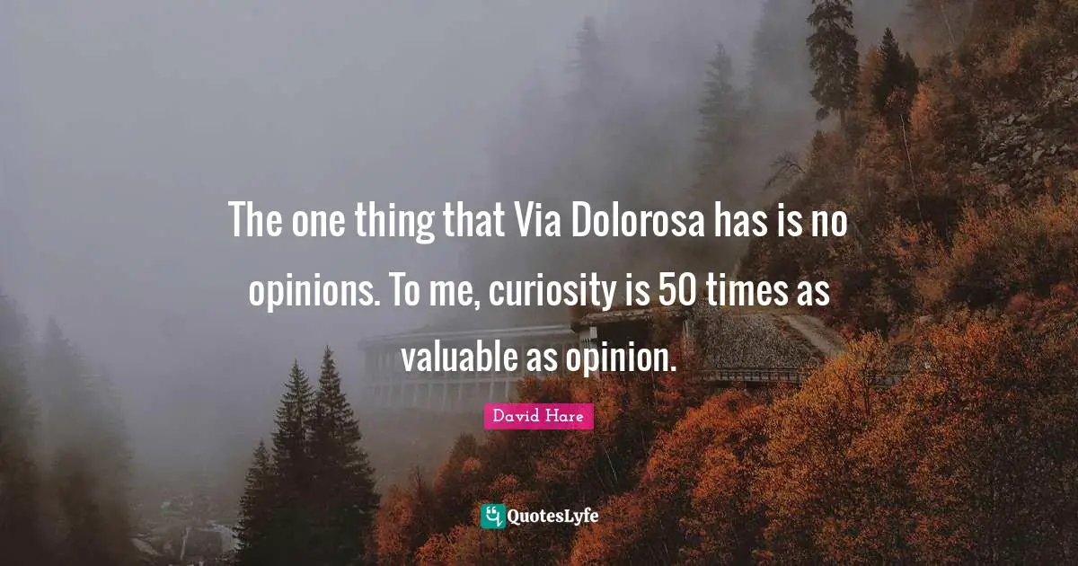 David Hare Quotes: "The one thing that Via Dolorosa has is no opinions. To me, curiosity is 50 times as valuable as opinion."