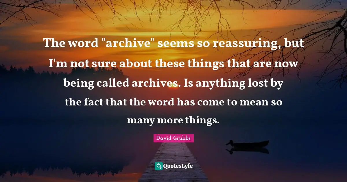 The word "archive" seems so reassuring, but I'm not sure about these things that are now being called archives. Is anything lost by the fact that the word has come to mean so many more things.