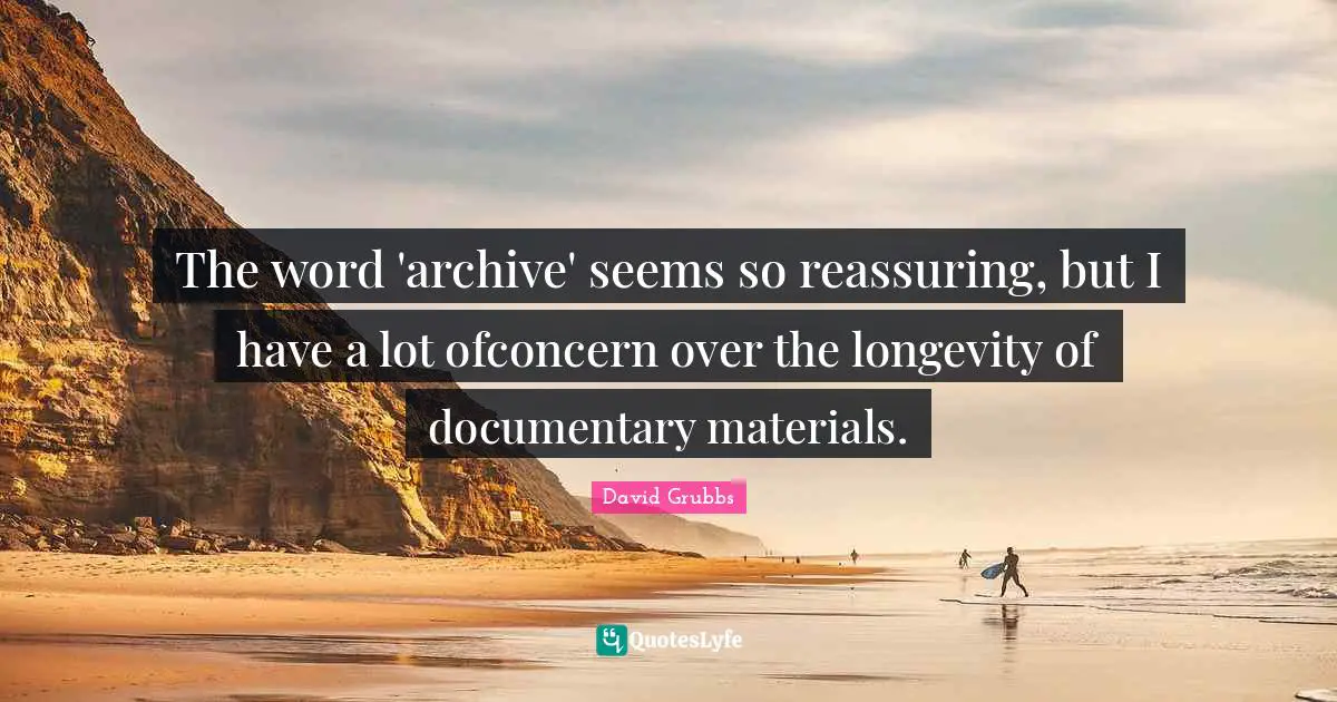 The word 'archive' seems so reassuring, but I have a lot ofconcern over the longevity of documentary materials.