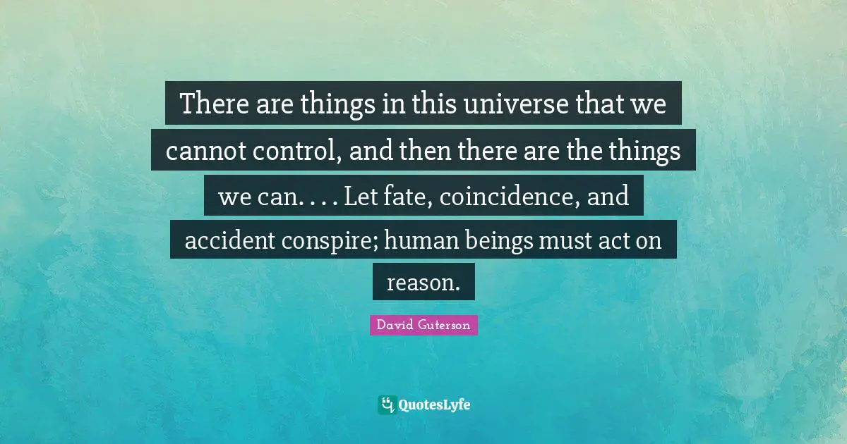 There are things in this universe that we cannot control, and then there are the things we can. . . . Let fate, coincidence, and accident conspire; human beings must act on reason.