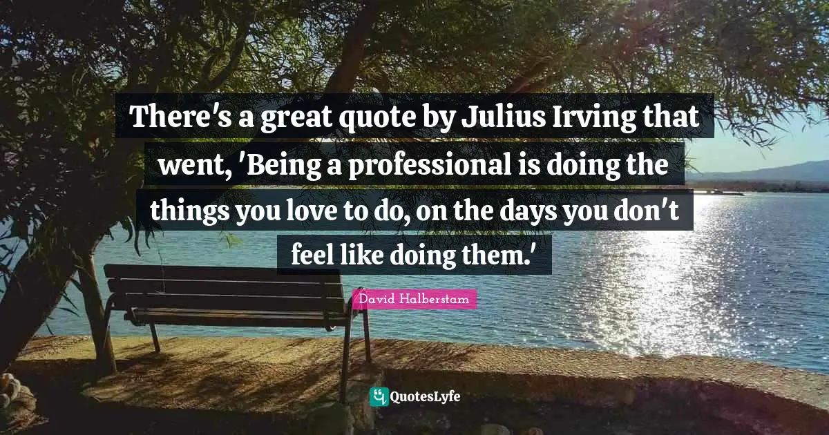 Julius Quotes: "There's a great quote by Julius Irving that went, 'Being a professional is doing the things you love to do, on the days you don't feel like doing them.'"