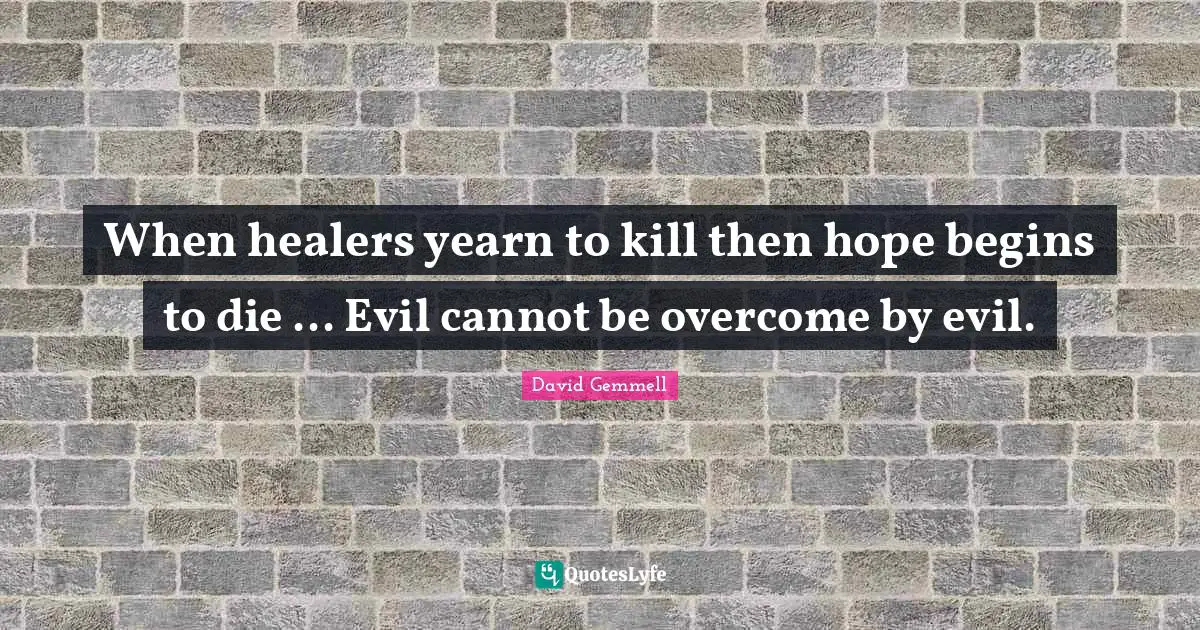 When healers yearn to kill then hope begins to die ... Evil cannot be overcome by evil.