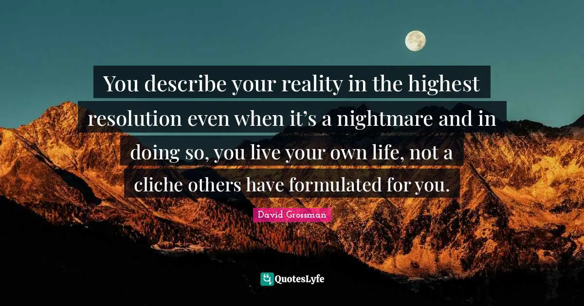 You describe your reality in the highest resolution even when it’s a nightmare and in doing so, you live your own life, not a cliche others have formulated for you.