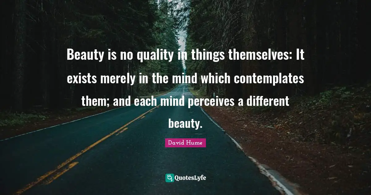 Beauty is no quality in things themselves: It exists merely in the mind which contemplates them; and each mind perceives a different beauty.