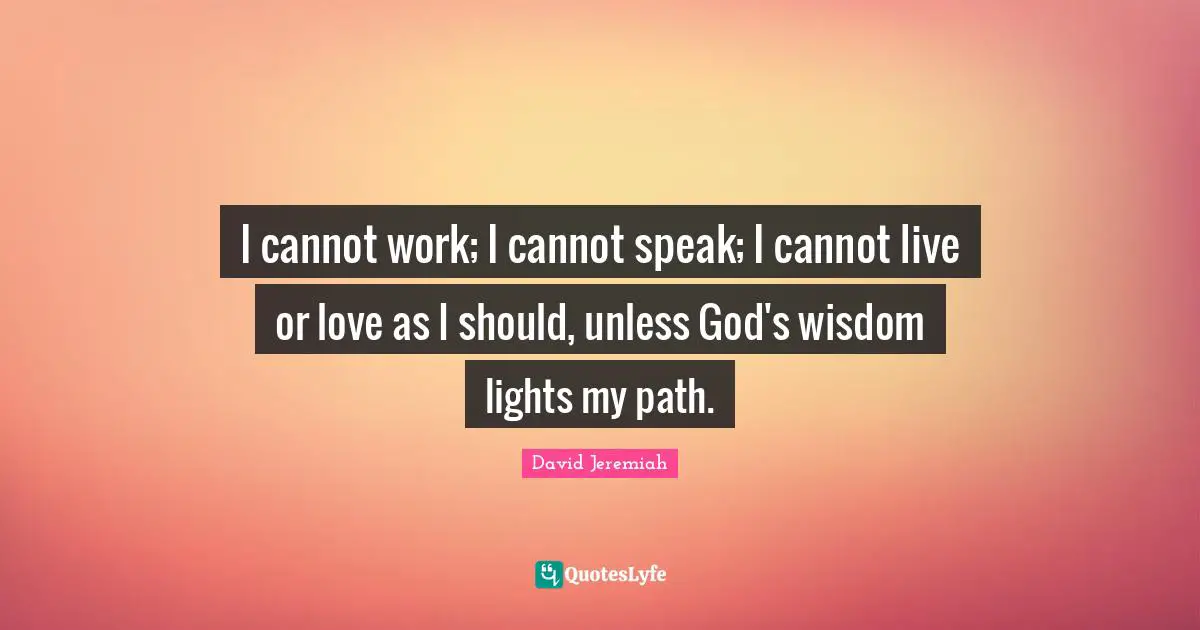 I cannot work; I cannot speak; I cannot live or love as I should, unless God's wisdom lights my path.