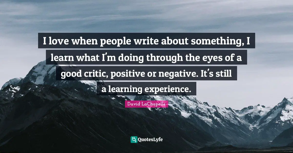 I love when people write about something, I learn what I'm doing through the eyes of a good critic, positive or negative. It's still a learning experience.