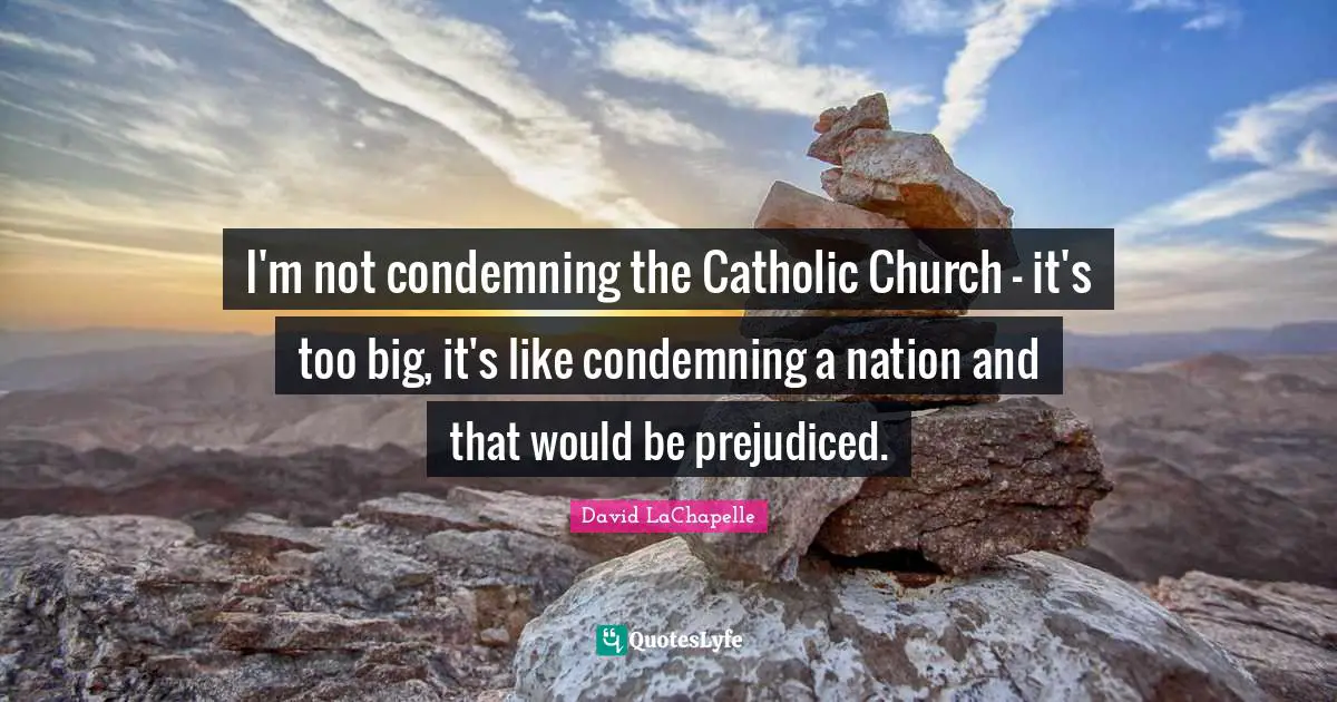 I'm not condemning the Catholic Church - it's too big, it's like condemning a nation and that would be prejudiced.