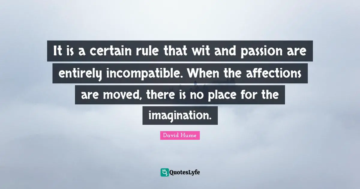 It is a certain rule that wit and passion are entirely incompatible. When the affections are moved, there is no place for the imagination.