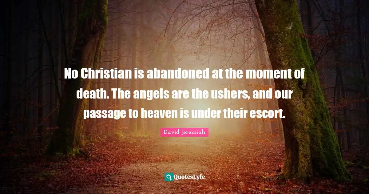 No Christian is abandoned at the moment of death. The angels are the ushers, and our passage to heaven is under their escort.